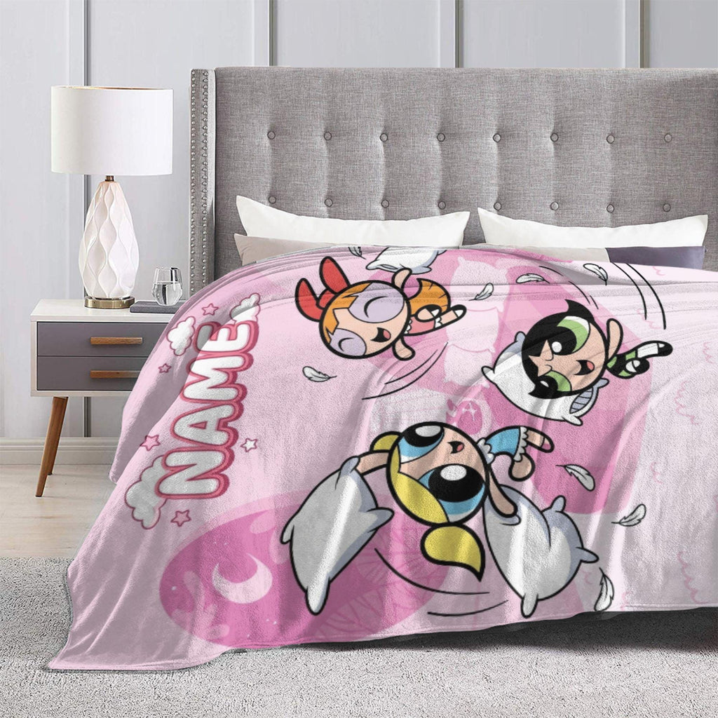 Custom Powerpuff Girls Blanket, Personalized Pillow Fight Throw, Pink Sleepover Decor