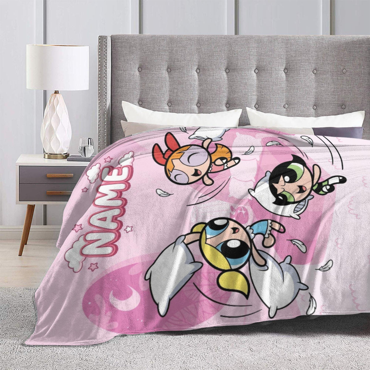 Custom Powerpuff Girls Blanket, Personalized Pillow Fight Throw, Pink Sleepover Decor