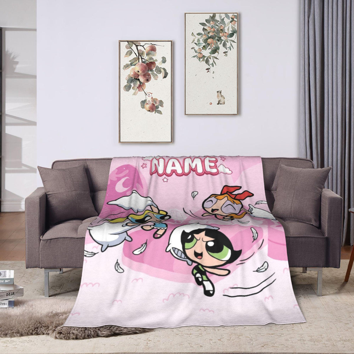 Custom Powerpuff Girls Blanket, Personalized Pillow Fight Throw, Pink Sleepover Decor