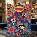 Groovy Retro Powerpuff Girls Blanket, Custom Name 70s Psychedelic Flower Throw, Blossom Bubbles Buttercup Decor, Gift For Girls