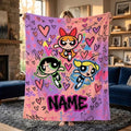 Personalized Powerpuff Girls Graffiti Blanket, Custom Name Pink Purple Hearts Throw, Street Art Blossom Bubbles Buttercup, Cool Girl Gift