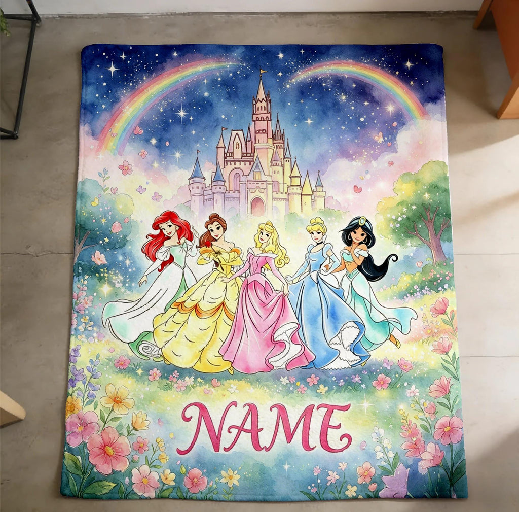 Personalized Princess Throw Blanket,Custom Name Castle Blanket,Girl Magical Birthday Gift