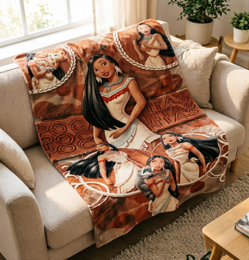 Pocahontas Princess Blanket, Disney Pocahontas Movie Blanket, Princess And Meeko Raccoon Blanket, Birthday Girl Gift Blanket