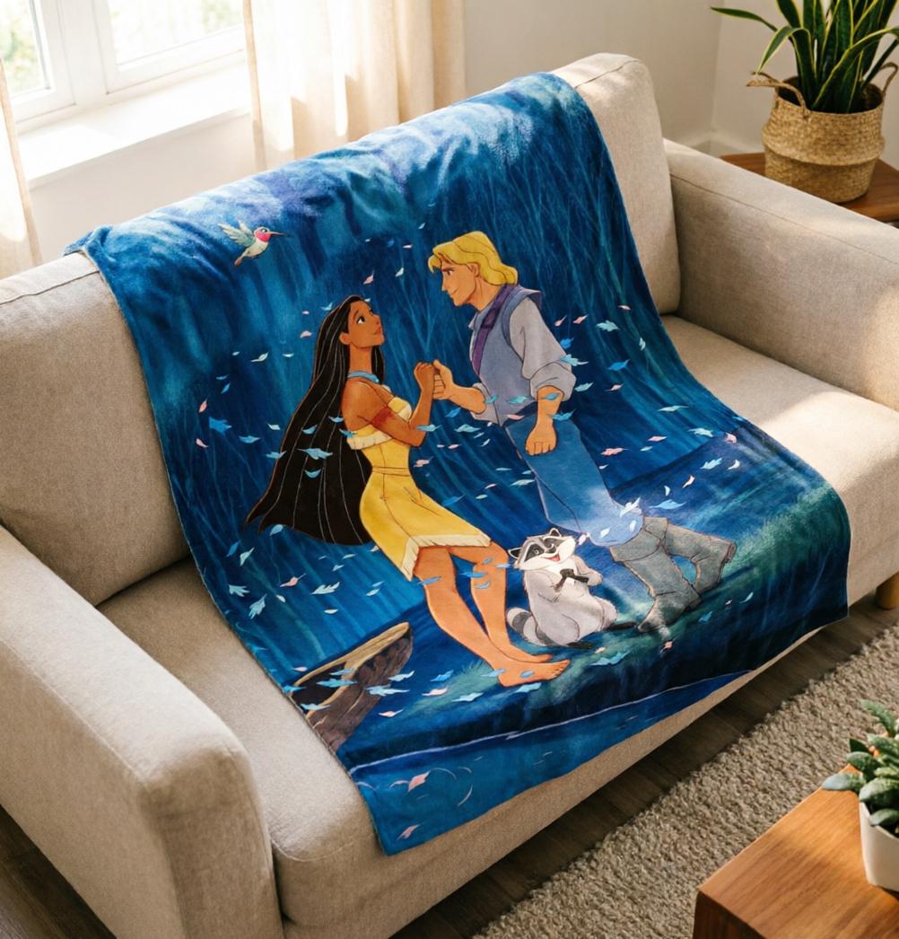 Pocahontas Princess Blanket, Disney Pocahontas Movie Blanket, Princess And Meeko Raccoon Blanket, Birthday Girl Gift Blanket