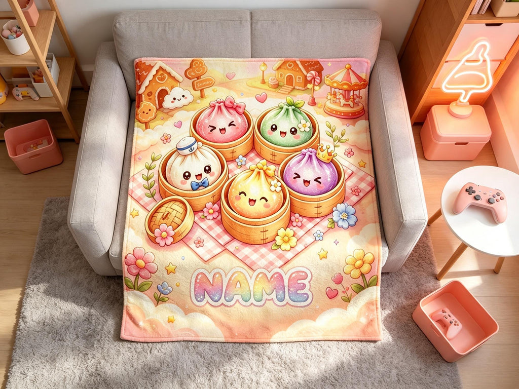 Squishy Dumpling Kids Throw Blanket, Custom Name Flannel Blanket, Holiday Surprise Gift