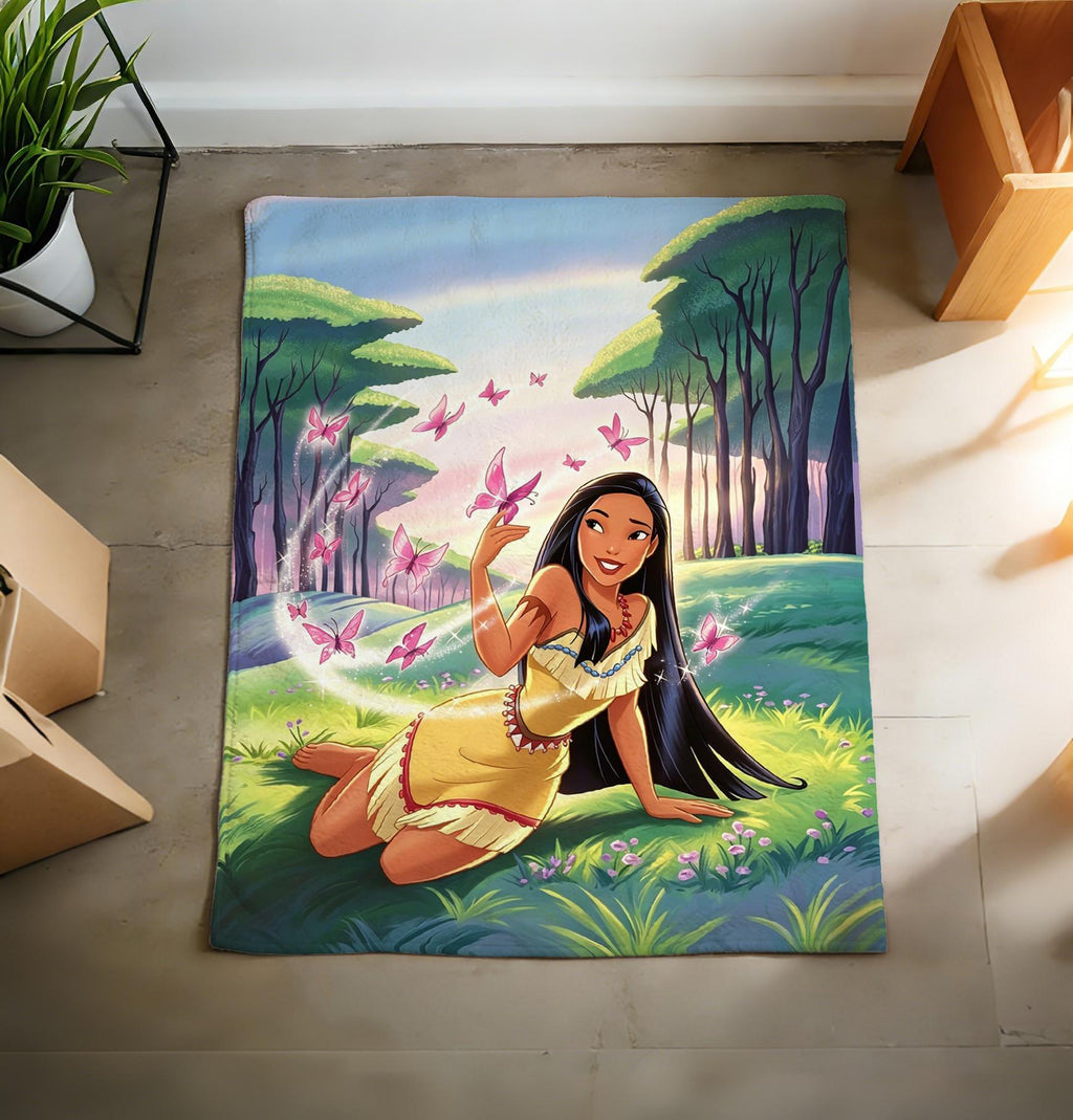Pocahontas Princess Blanket, Disney Pocahontas Movie Blanket, Princess And Meeko Raccoon Blanket, Birthday Girl Gift Blanket