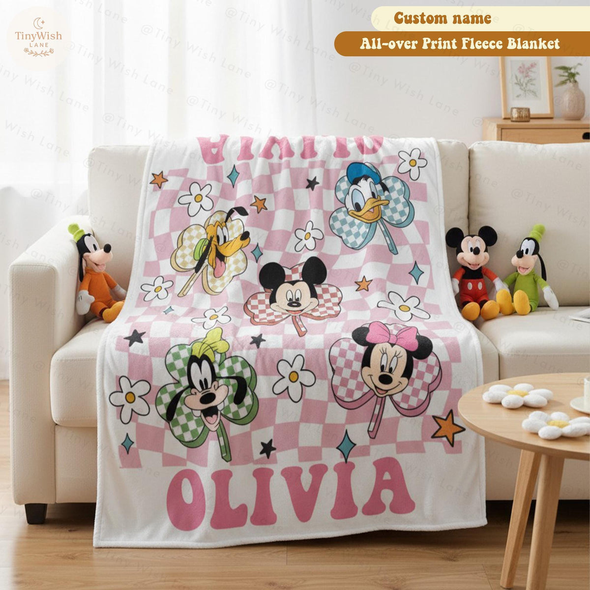 Personalized Disney Mickey & Friends Blanket, Custom Name Mickey Minnie Blanket, Disney Kids Gift, Cozy Character Blanket,Kids Keepsake Gift