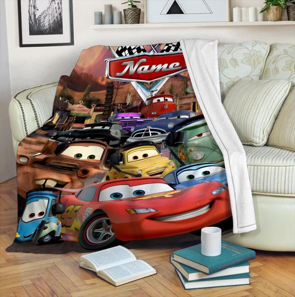 Personalized Lightning McQueen Blanket, Custom Name Disney Pixar Cars Fleece Blanket, Cute Kids Toddler Room Decor, Birthday Gift for Boy
