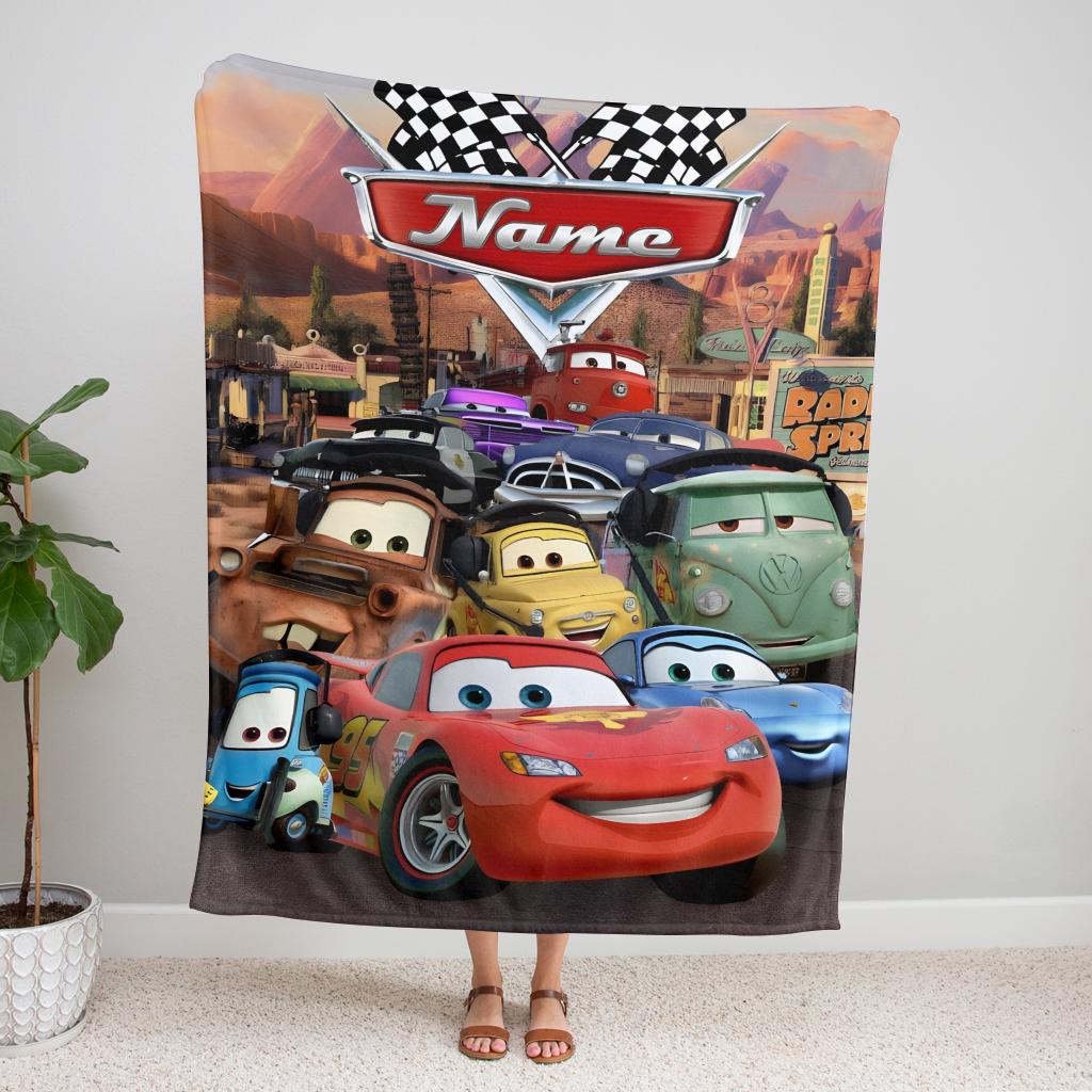 Personalized Lightning McQueen Blanket, Custom Name Disney Pixar Cars Fleece Blanket, Cute Kids Toddler Room Decor, Birthday Gift for Boy