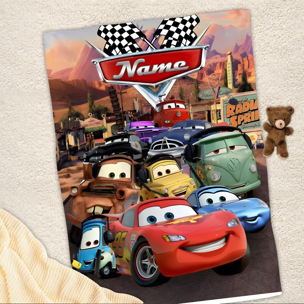 Personalized Lightning McQueen Blanket, Custom Name Disney Pixar Cars Fleece Blanket, Cute Kids Toddler Room Decor, Birthday Gift for Boy