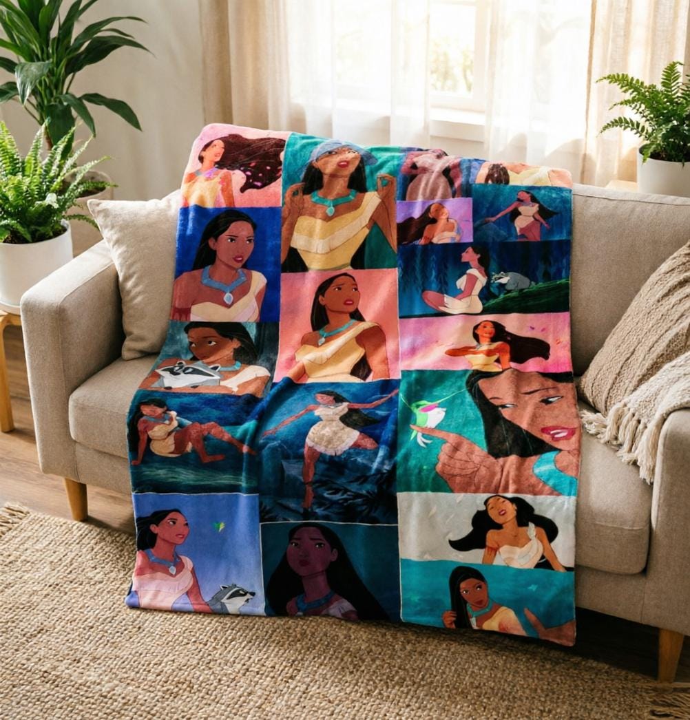 Pocahontas Princess Blanket, Disney Pocahontas Movie Blanket, Princess And Meeko Raccoon Blanket, Birthday Girl Gift Blanket