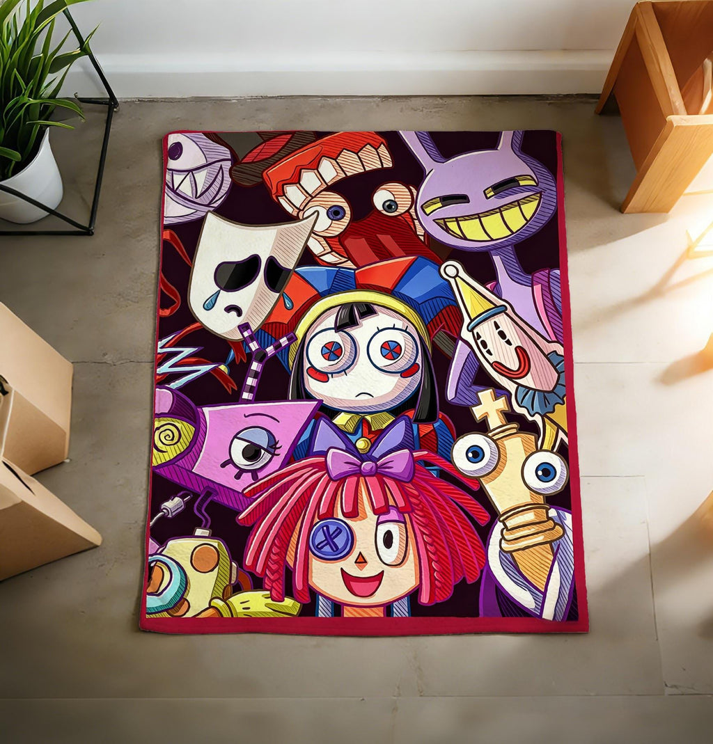 Personalized Digital Circus Fleece Blanket, Pomni Character Throw, Cartoon Birthday Gift