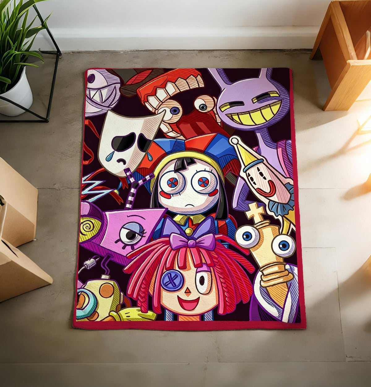 Personalized Digital Circus Fleece Blanket, Pomni Character Throw, Cartoon Birthday Gift
