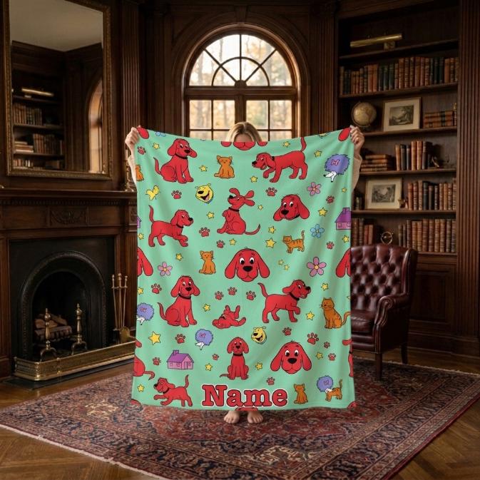 Personalized Clifford Blanket, Custom Name Throw, Soft Fleece Kids Gift