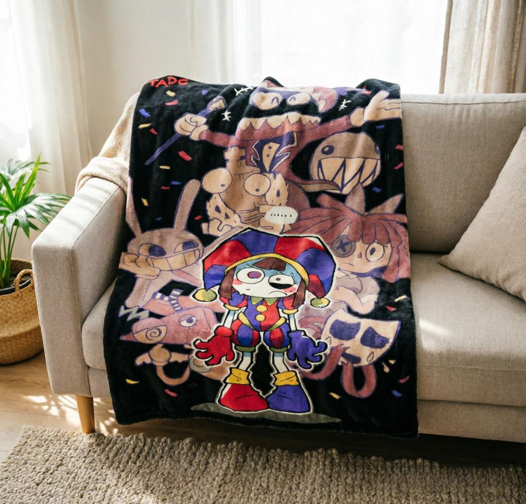 The Amazing Digital Circus Pomni Group Blanket Soft Throw, Vintage Cartoon Fleece Throw Blanket, Warm Sofa Bed Cover,Gift for TADC Fans