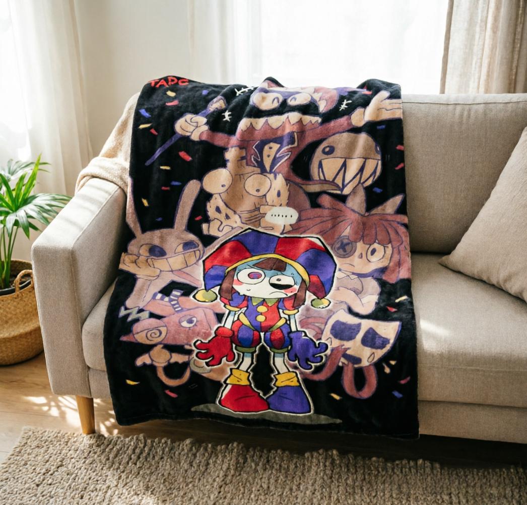 The Amazing Digital Circus Pomni Group Blanket Soft Throw, Vintage Cartoon Fleece Throw Blanket, Warm Sofa Bed Cover,Gift for TADC Fans