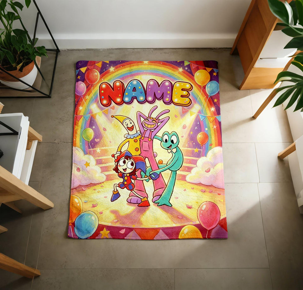 Custom Name TADC Blanket, Rainbow Circus Plush Throw for Children