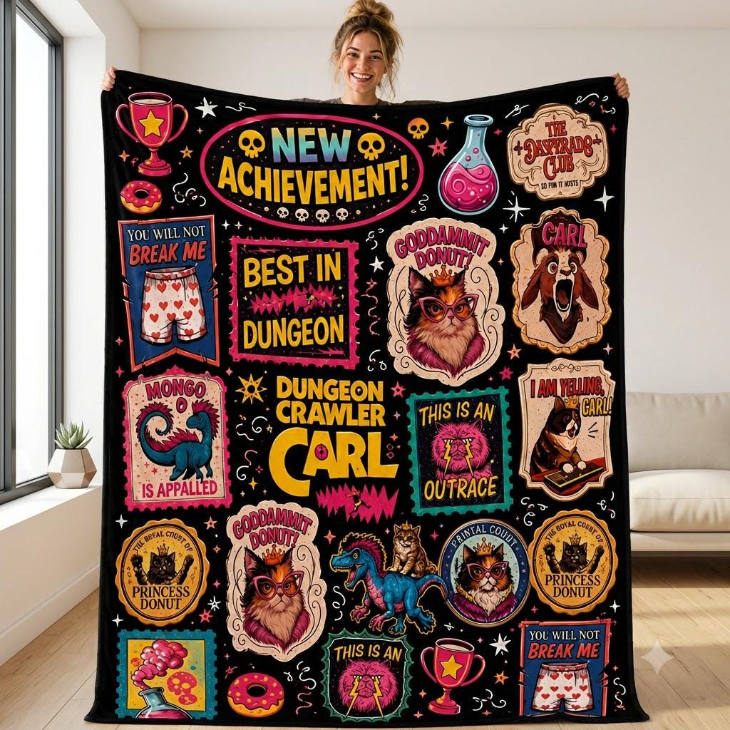 Dungeon Crawler Blanket, New Achievement Throw Blanket, DCC Fan Gift, Nerd Fantasy Blanket, Gamer Fleece Blanket, Cozy Gaming Decor