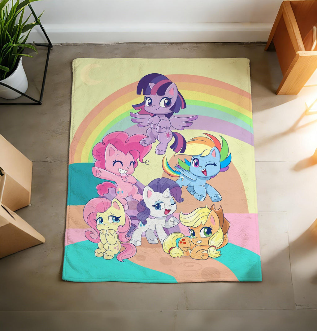 My Little Pony Flannel Throw Blanket, MLP Bedding Gift for Girls All Season Decor