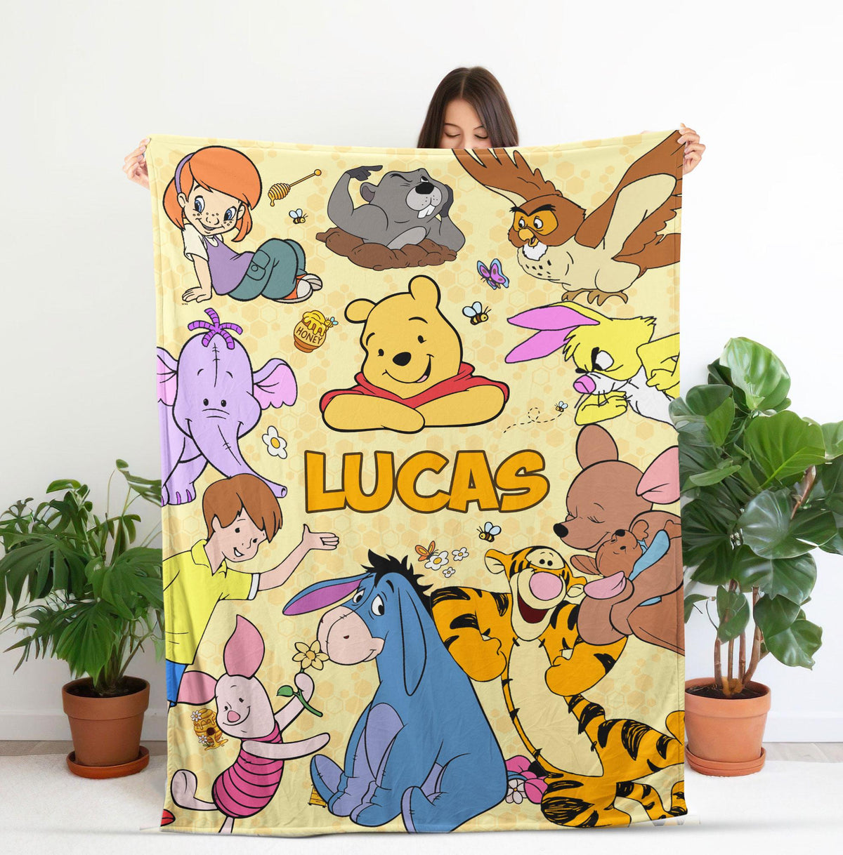 Personalized Winnie The Pooh Blanket, Custom Name Pooh and Friends Blanket, Disney Blanket for Kids, Baby Shower Gift, Piglet Tiger Eeyore
