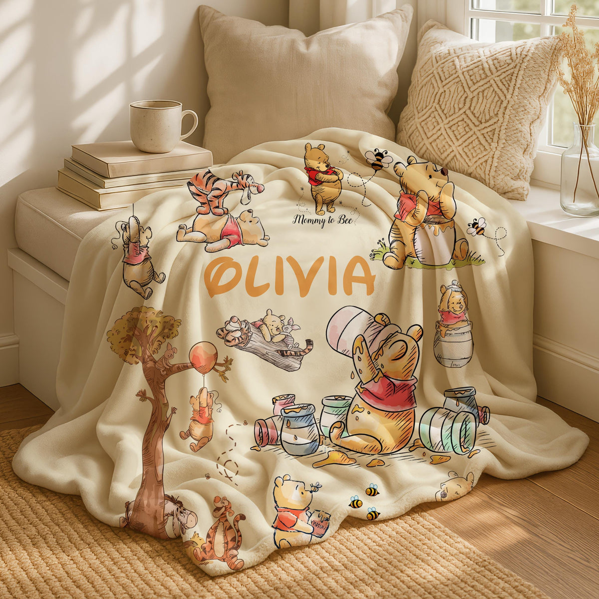 Personalized Winnie the Pooh Fleece Blanket ,Custom Name Disney Throw for Kids, Customized Kids Name Blanket, Custom Pooh & Friends Blanket