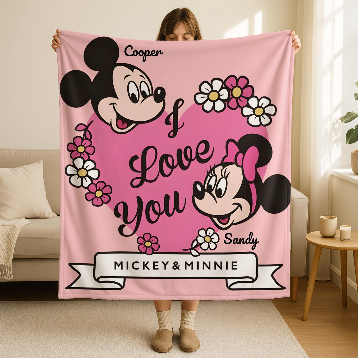 Custom Mickey Minnie Love Blanket, Couple Name Mickey And Minnie Blanket, Disney Couple Blanket, Valentine Gift For Girlfriend, Love Gift