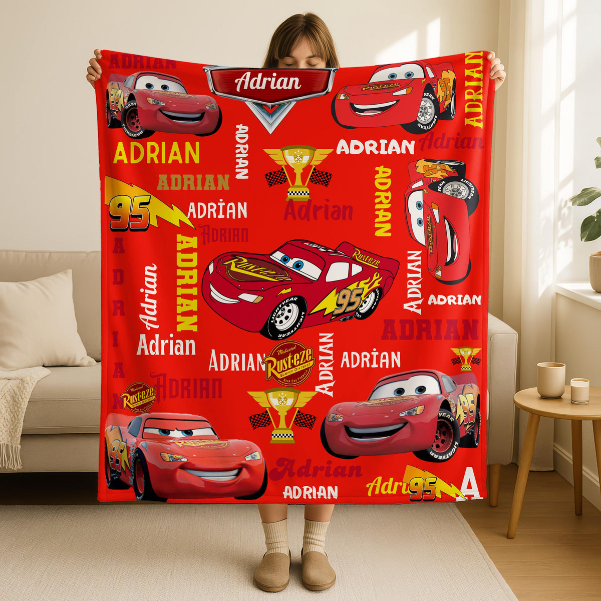 Custom Name Lightning McQueen Baby Blanket, Baby Shower Gift, Disney Home Decor,Birthday Gift for Kids,Lightning McQueen Tow Mater Blanket
