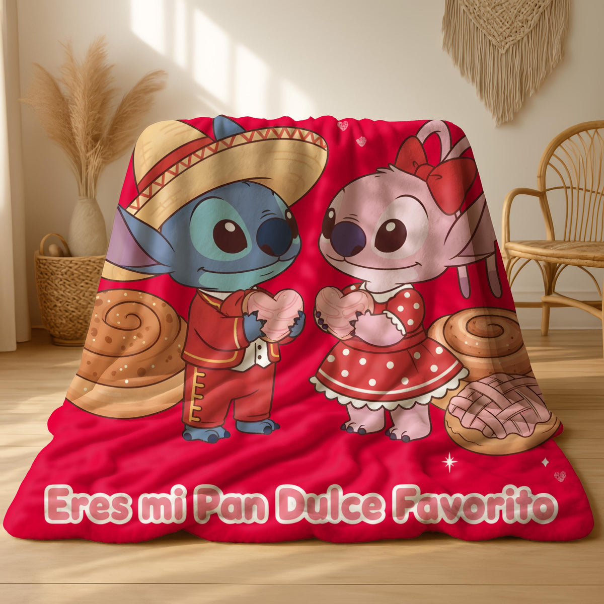 Para Mi Amor Stitch Blanket, Lilo and Angel Valentine Blanket, Valentine Dessert Blanket Gift for Her,Winter Blanket,Valentines Blanket Gift