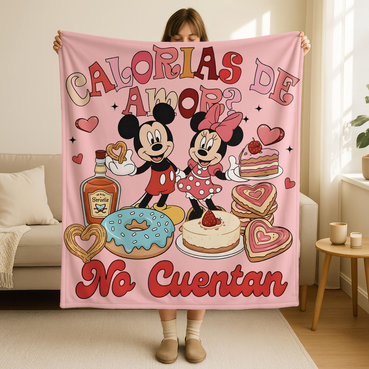 Mickey Minnie Calorias de amor No Cuentan Blanket, Mexican Valentine Throw Blanket, Valentines Day Blanket Gift, Candy Valentines Blanket