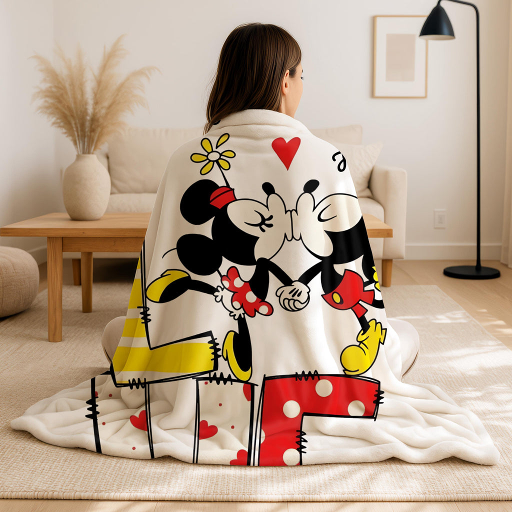 Personalized Mickey Minnie Love Blanket, Custom Disney Blanket with Name, Disney Valentines Day Gifts, Girlfriend Birthday Gift, Wife Gifts