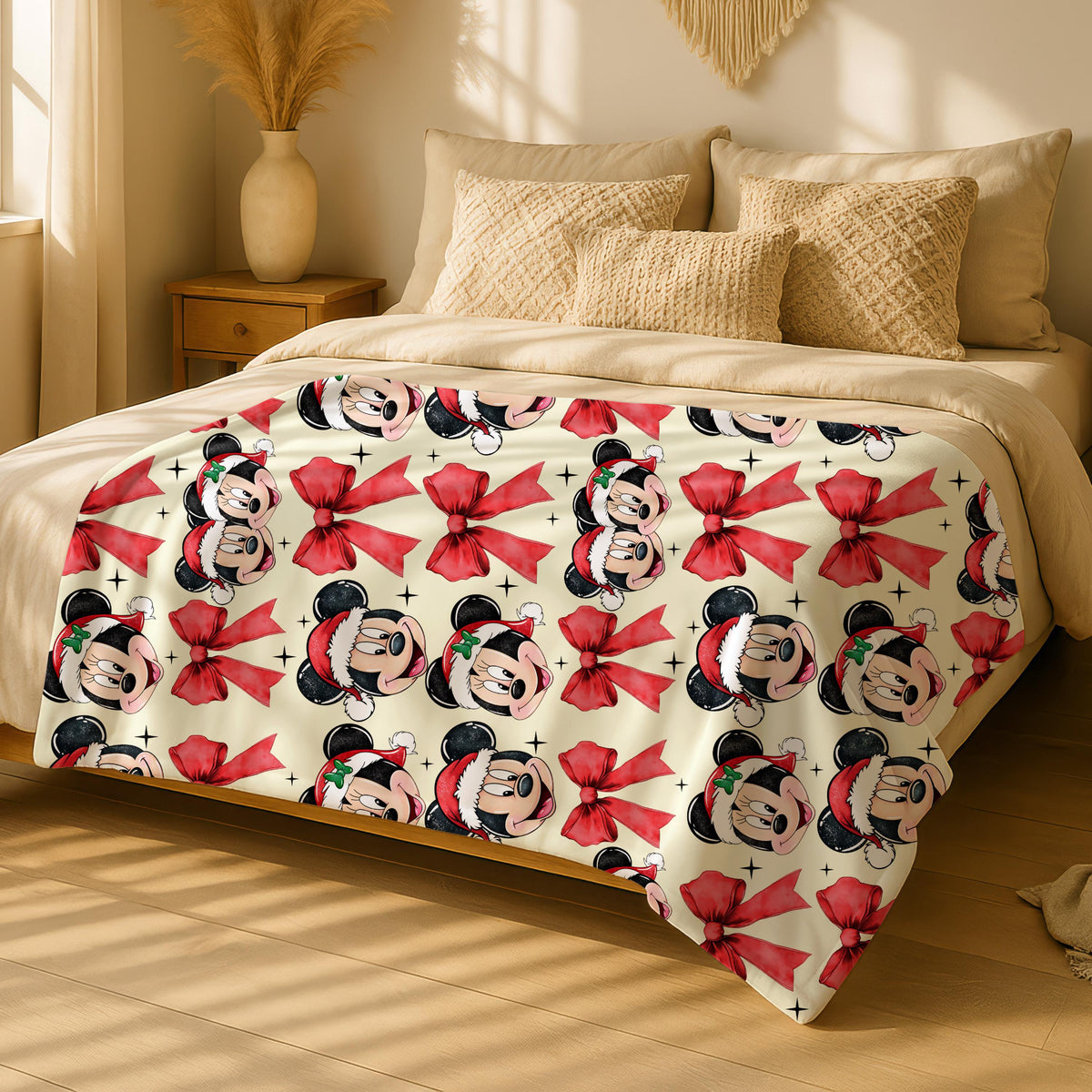 GPersonalized Mickey and Minnie Mouse Disney Blanket,Cartoon Room Decor,XMas Mickey and Minnie Coquette Bow Blanket,Disney Gift,Baby Blanket