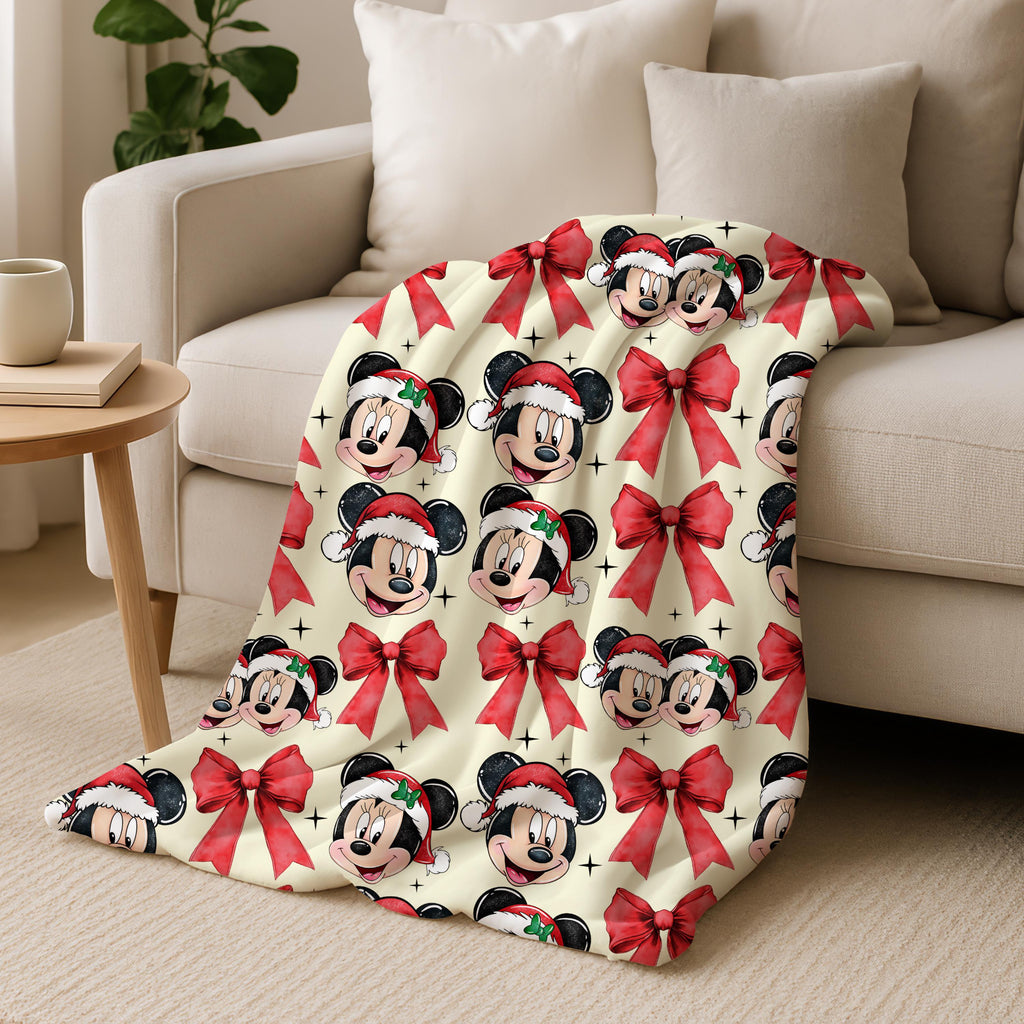 GPersonalized Mickey and Minnie Mouse Disney Blanket,Cartoon Room Decor,XMas Mickey and Minnie Coquette Bow Blanket,Disney Gift,Baby Blanket