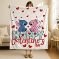 Disneyland Stitch Angel Blanket, Happy Valentines Day Blanket, Stitch And Angel Valentine Gift, Stitch Angel Love Throw Blanket Gift for Her