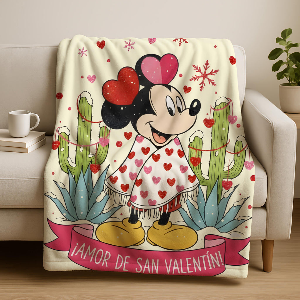 Amor De San Valentine Blanket, Minnie Mouse Mexican Valentine Throw Blanket, Valentines Day Blanket Gift, Gift for Wife, Girlfriend Blanket