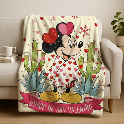Amor De San Valentine Blanket, Minnie Mouse Mexican Valentine Throw Blanket, Valentines Day Blanket Gift, Gift for Wife, Girlfriend Blanket