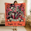 Personalized Skeleton Couple Blanket, Skeleton Lovers Wedding Blanket, Spooky Goth Couple Valentine Gift, Till Death Blanket, Sucker for You