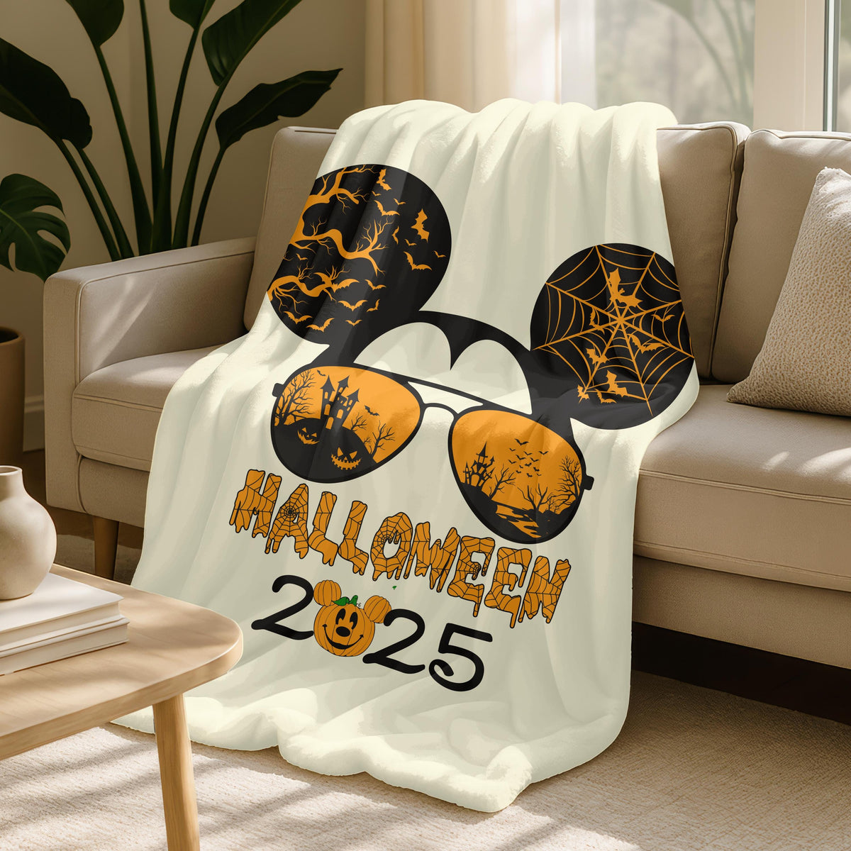 Mickey Mouse Halloween Sherpa Blanket, Disney Halloween Decor