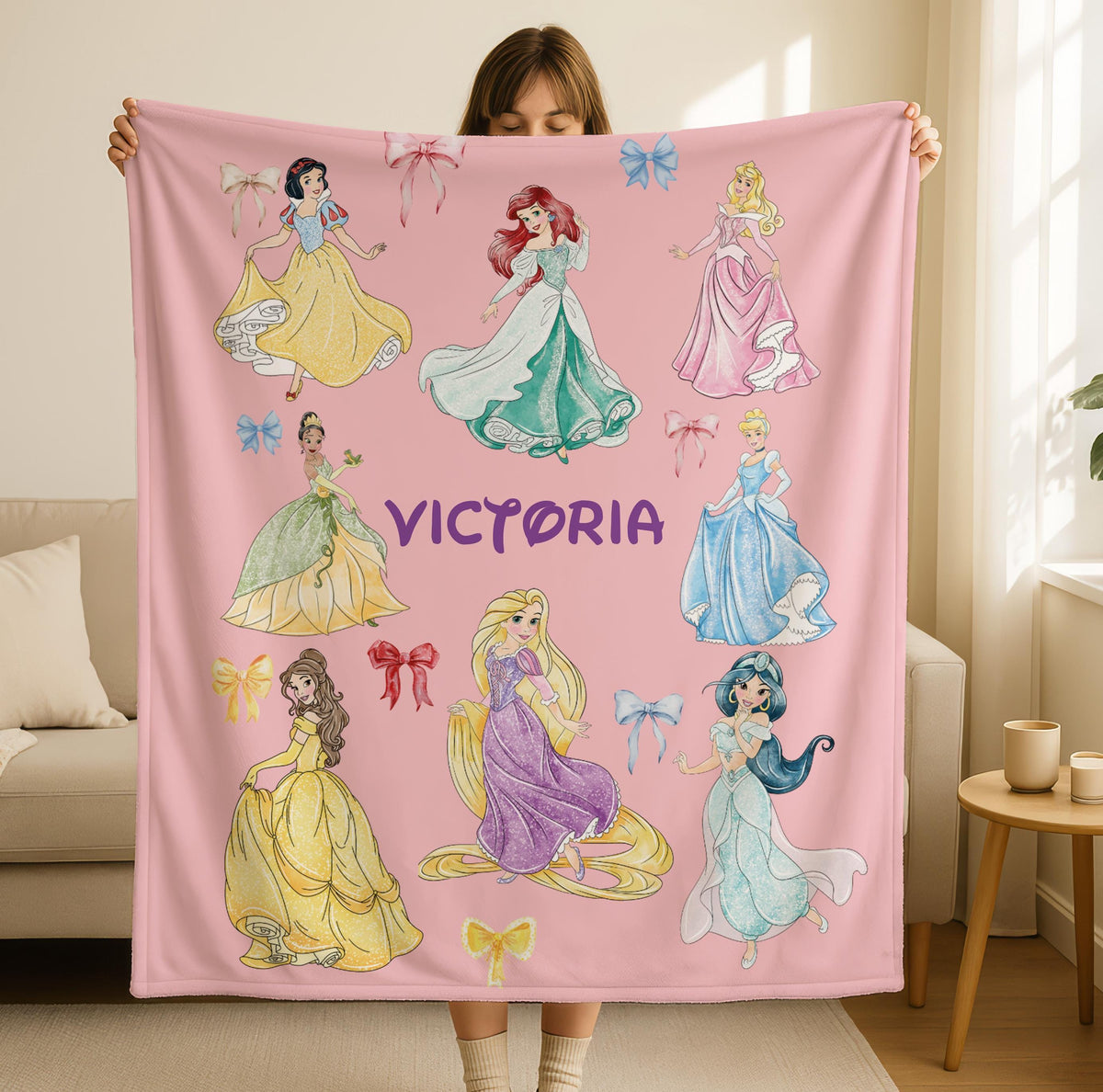 Princess Girl Gift Personalized Blanket Idea, Birthday Girl Gift, Disney Custom Name Blanket for Kids,Cartoon Movie Blanket,Princess Blanket