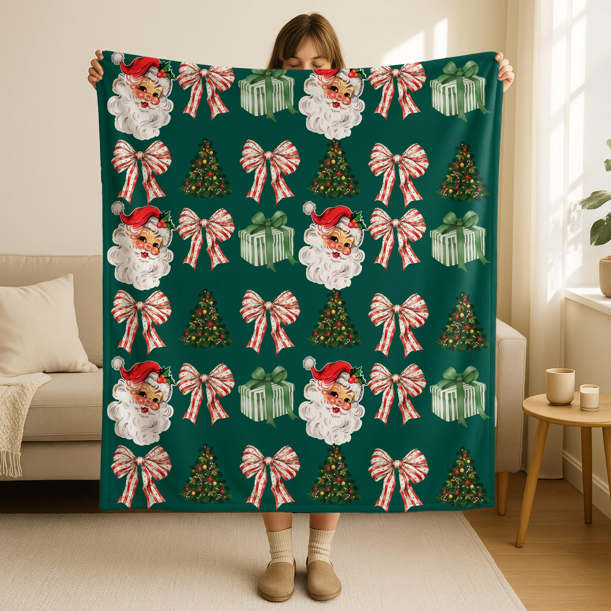 Christmas Santa-Blanket, Gingerbread Christmas Gift Blanket,Xmas Tree Holiday Decor,XMas Home Decor,Santa Throw,Festive Holiday Blanket