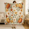 Fall Pumpkin Blanket, Autumn Floral Blanket, Fall Home Decor, Autumn Botanical Design, Cozy Fall Decor, Pumpkin Floral Throw Blanket