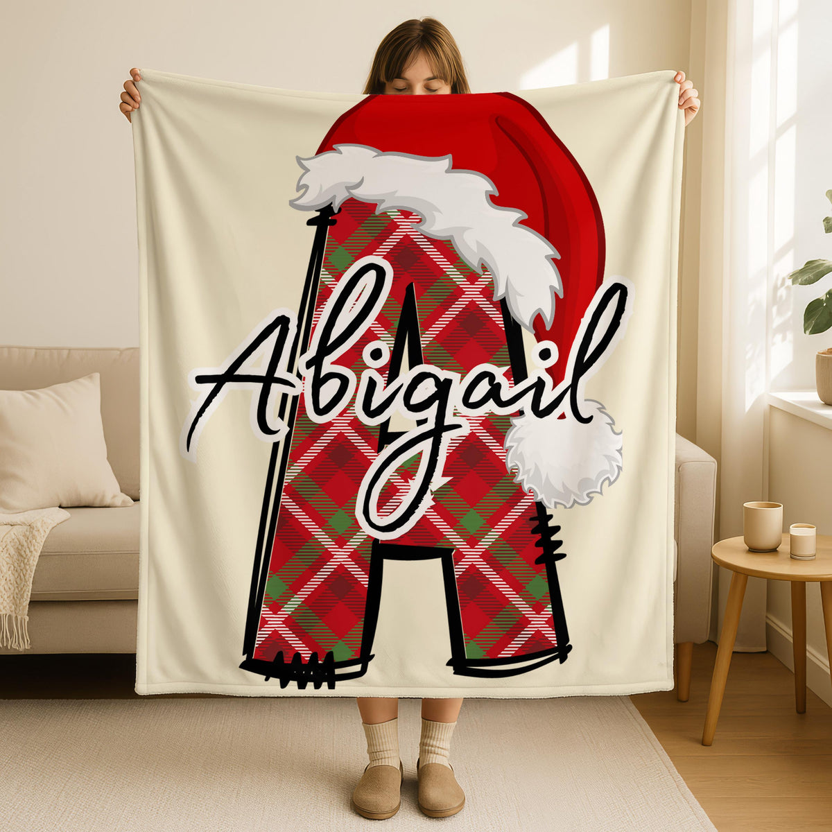 Custom Christmas Monogram Blanket, Personalized Holiday Fleece Throw