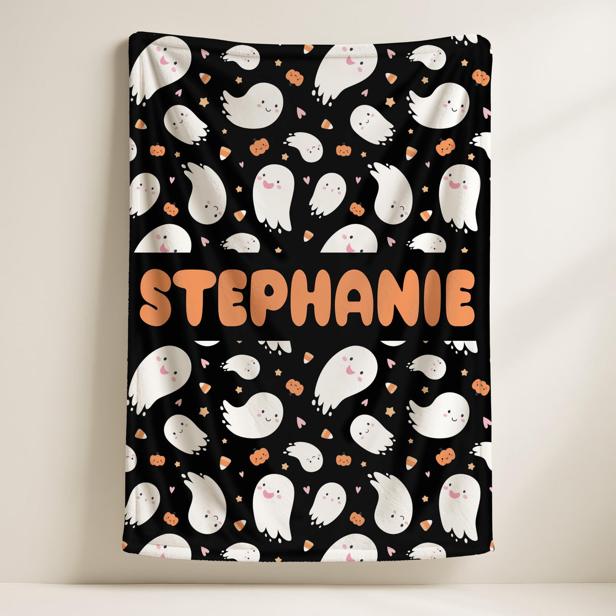 Personalized Halloween Ghost Blanket, Custom Baby Name, Minky Fleece Sherpa