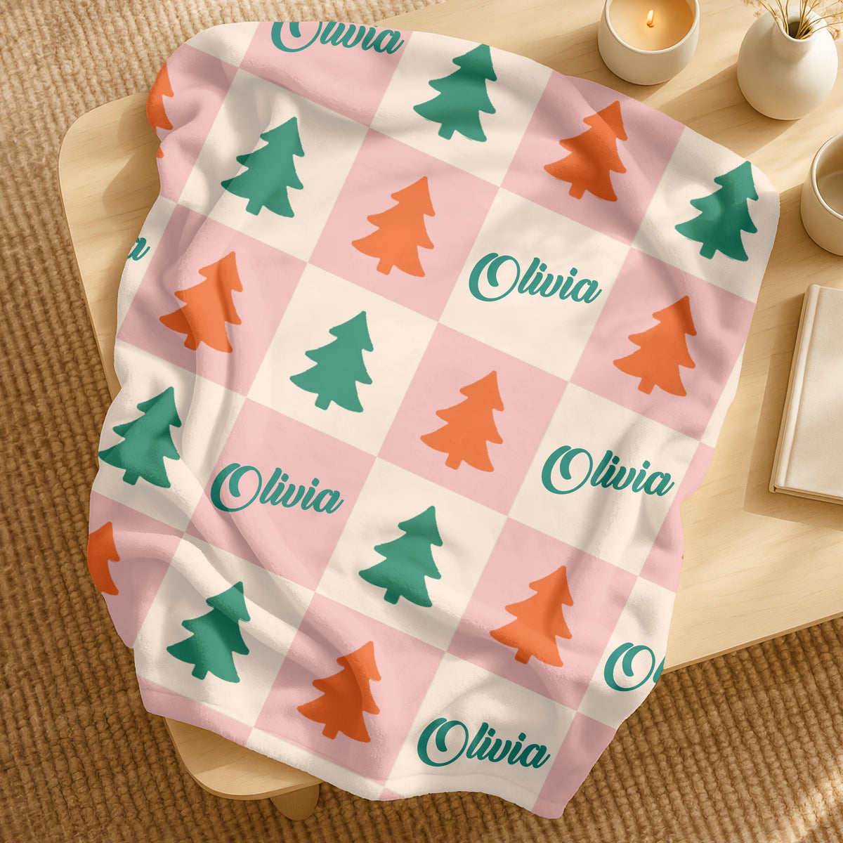 Custom Christmas Blanket, Christmas Tree Blanket, Custom Name Xmas Blanket, Personalized Christmas Woven Blanket, Winter Blanket With Name