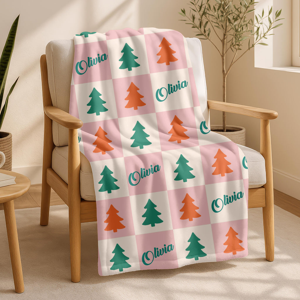 Custom Christmas Blanket, Christmas Tree Blanket, Custom Name Xmas Blanket, Personalized Christmas Woven Blanket, Winter Blanket With Name