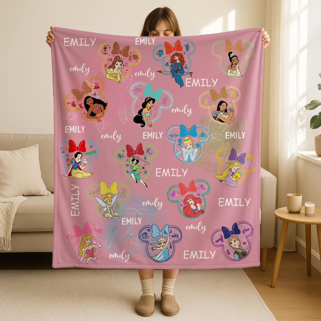 Personalized Disney Princess Fleece Blanket,Birthday Girl Gift,Disney Bedding,Gift for Daughter,Custom Disney Princess Blanket,Kid Blankets