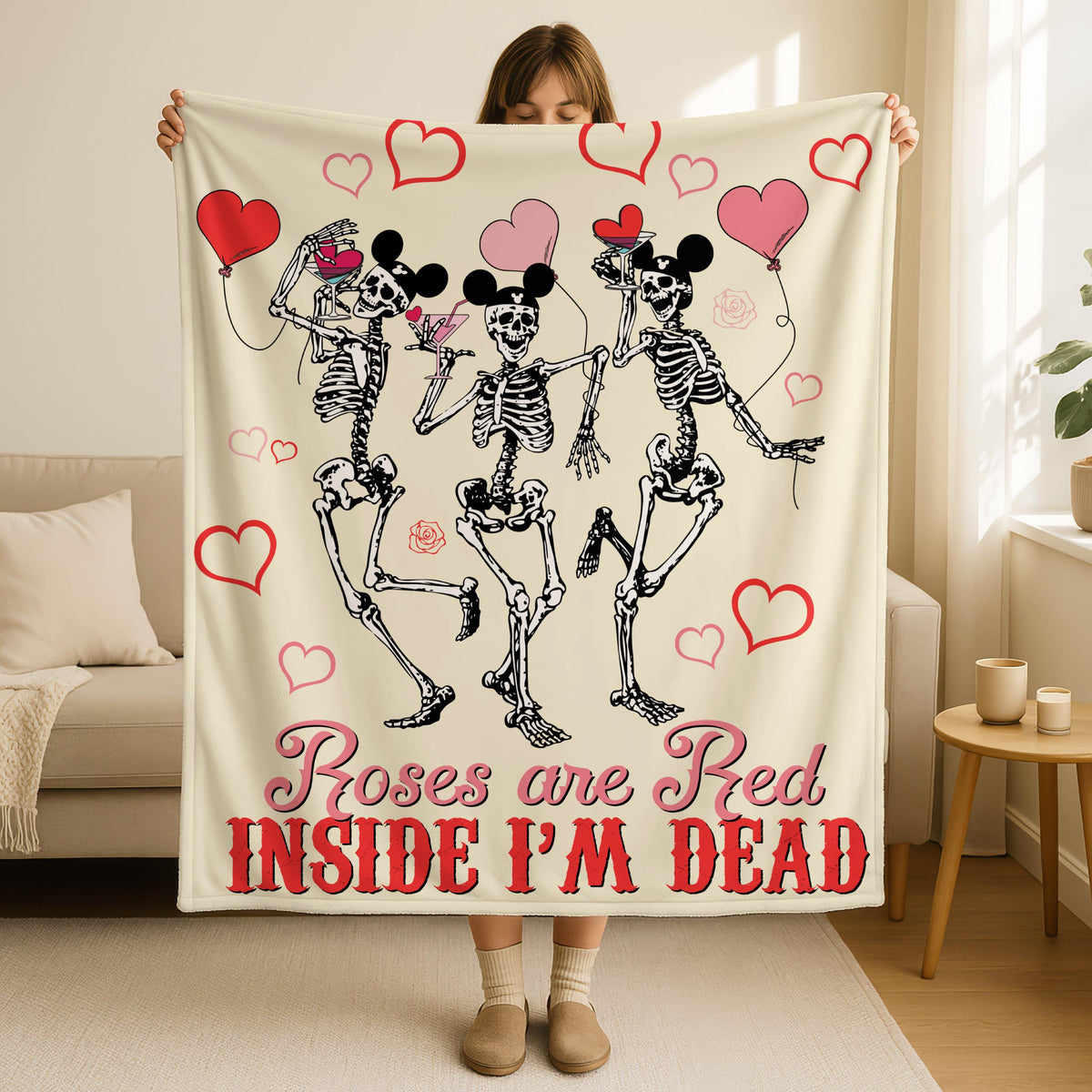 Dancing Skeleton Valentine Blanket, Gothic Spooky Gift