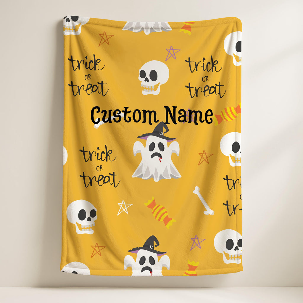 Custom Name Halloween Ghost Blanket, Spooky Blanket, Custom Halloween Gift, Back To School Gift,Personalized Halloween Name Blanket for Kids