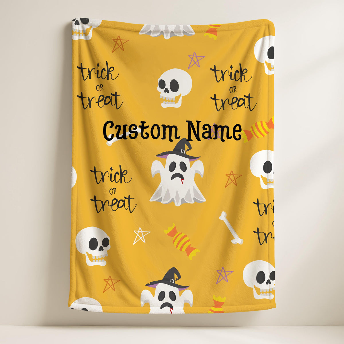 Custom Name Halloween Ghost Blanket, Spooky Blanket, Custom Halloween Gift, Back To School Gift,Personalized Halloween Name Blanket for Kids