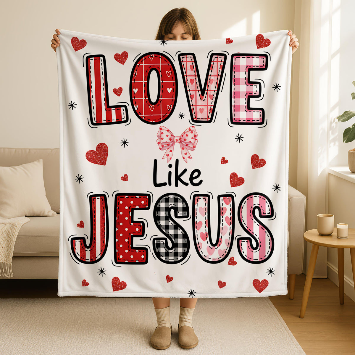 Love Like Jesus Throw Blanket, Christian Valentine Blanket Women, Bible Throw, Religious Gift For Her,Faith-Based Gift,Religious Mom Blanket