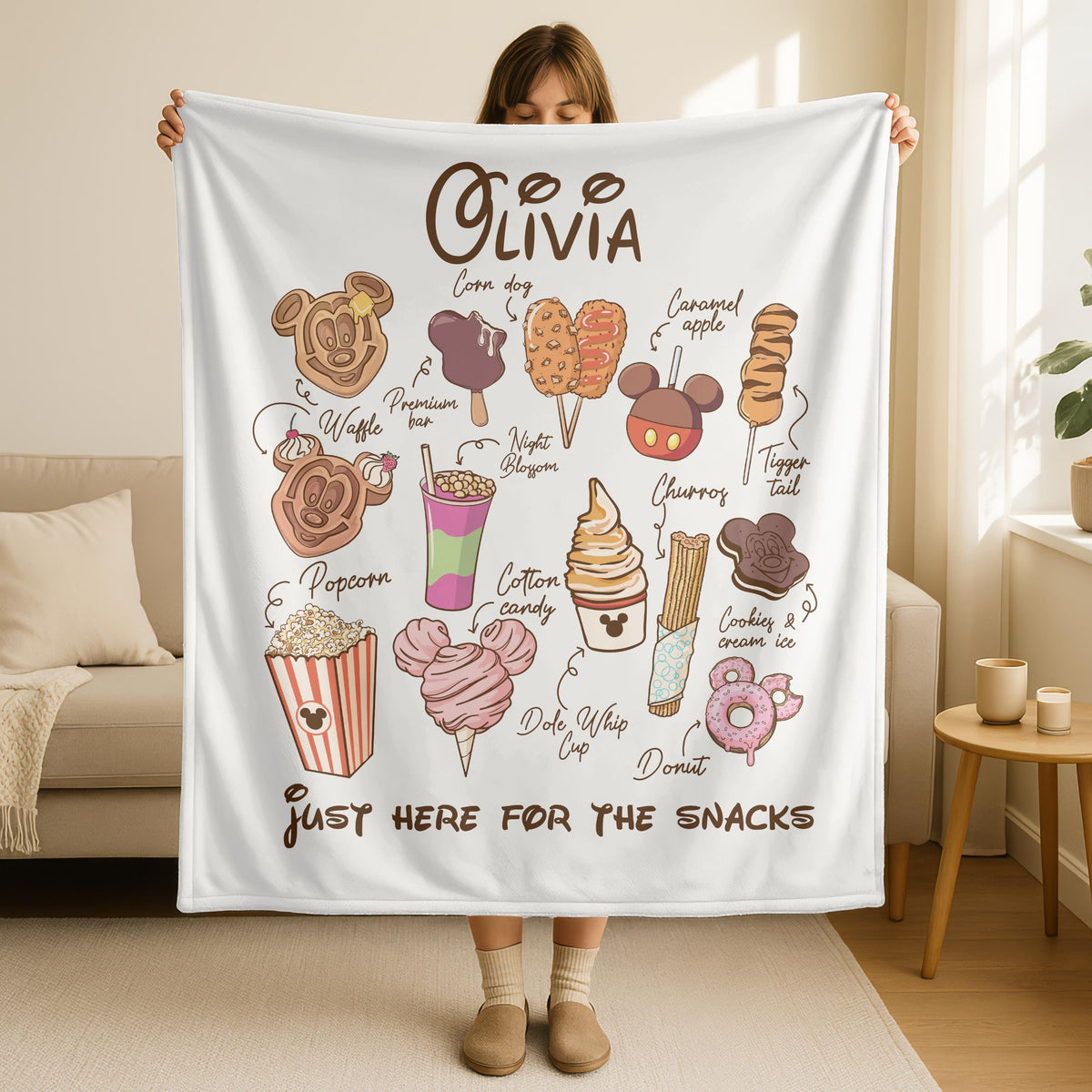 Just Here For The Snacks Blanket, Mickey Mouse Blanket,Custom Disney Snacks Woven Blanket,Disney Food Tour,Mickey Minnie Snacking Blanket